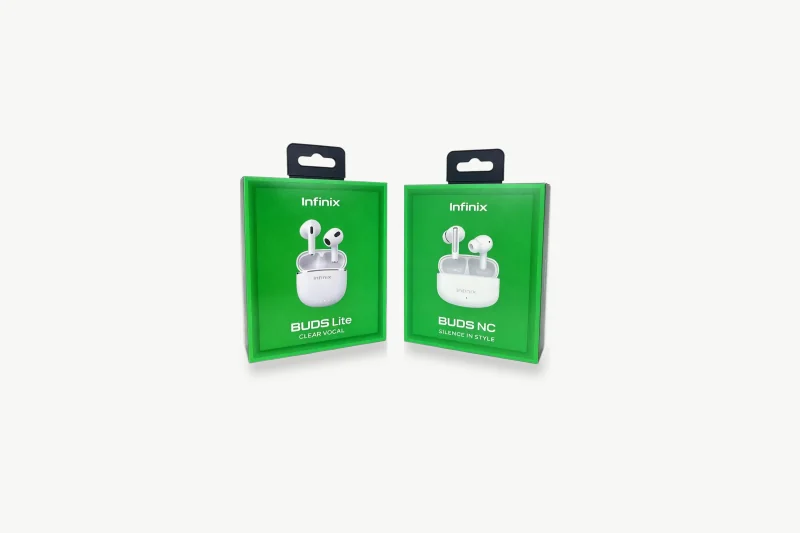 Infinix BUDS earbuds boxes with hanging tabs