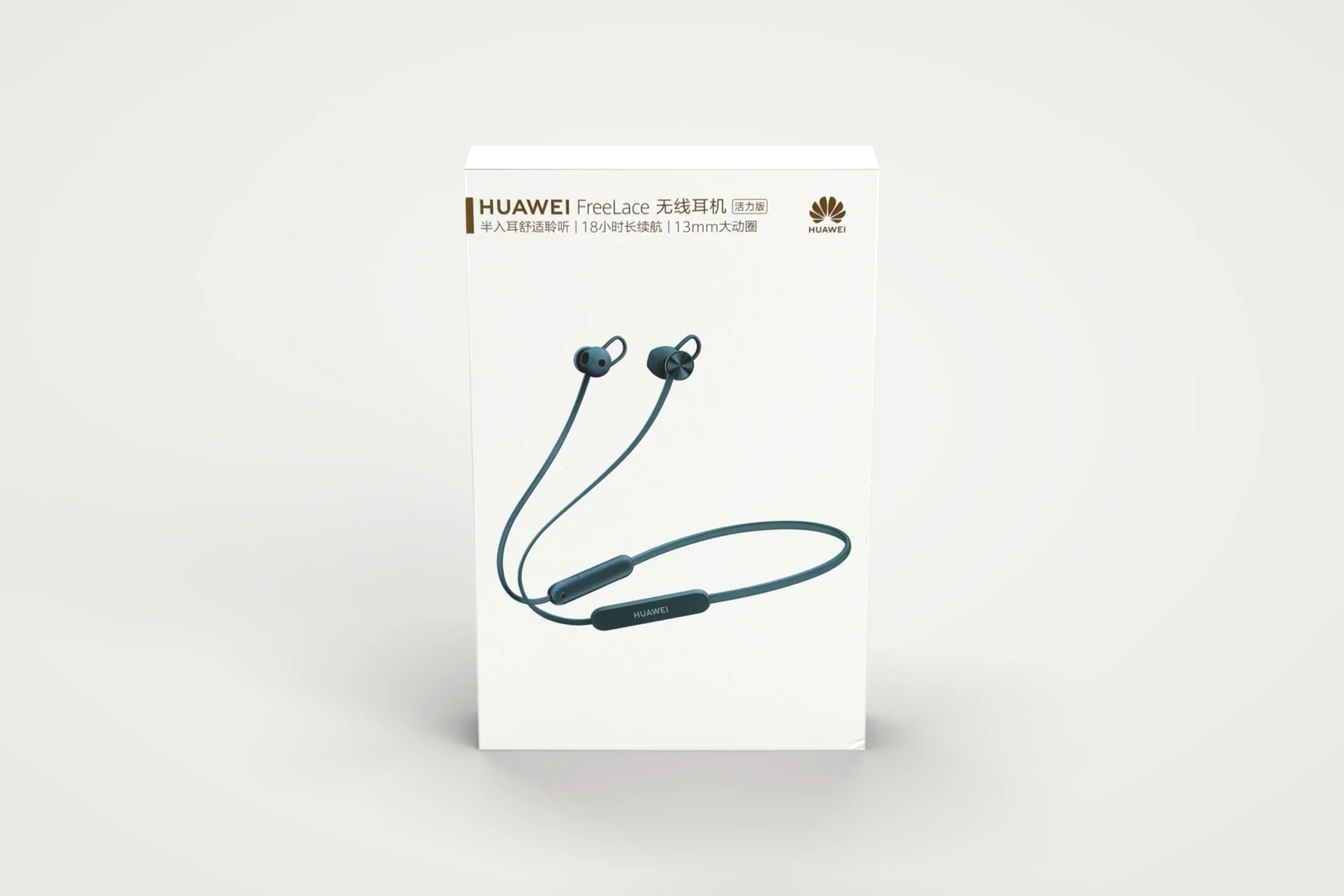 Front panel of the Huawei FreeLace box with neckband earphone illustration
